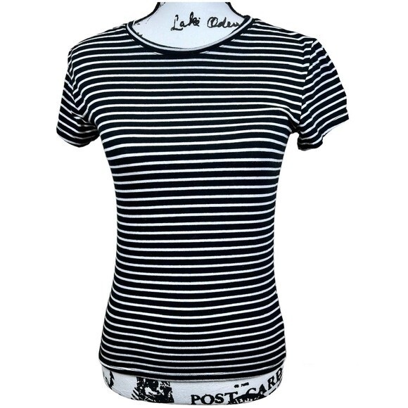 Liz and Sara black top striped short sleeve tee size M baddie y2k academia - Picture 1 of 11